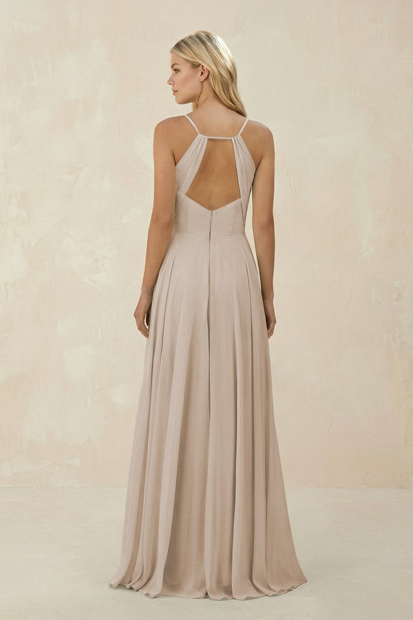 Spaghetti Strap A - Line Chiffon Bridesmaid Dress in Frost - KissProm Bridesmaid Dresses