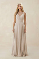 Spaghetti Strap A - Line Chiffon Bridesmaid Dress in Frost - KissProm Bridesmaid Dresses