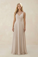 Spaghetti Strap A - Line Chiffon Bridesmaid Dress in Frost - KissProm Bridesmaid Dresses