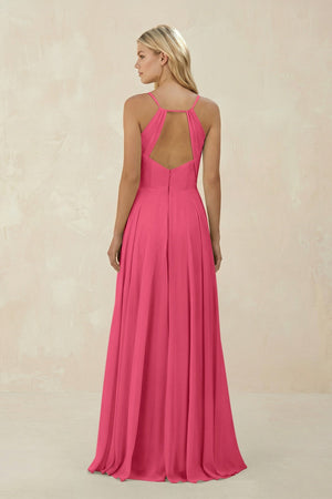 Spaghetti Strap A - Line Chiffon Bridesmaid Dress in Fuchsia - KissProm Bridesmaid Dresses