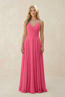 Spaghetti Strap A - Line Chiffon Bridesmaid Dress in Fuchsia - KissProm Bridesmaid Dresses