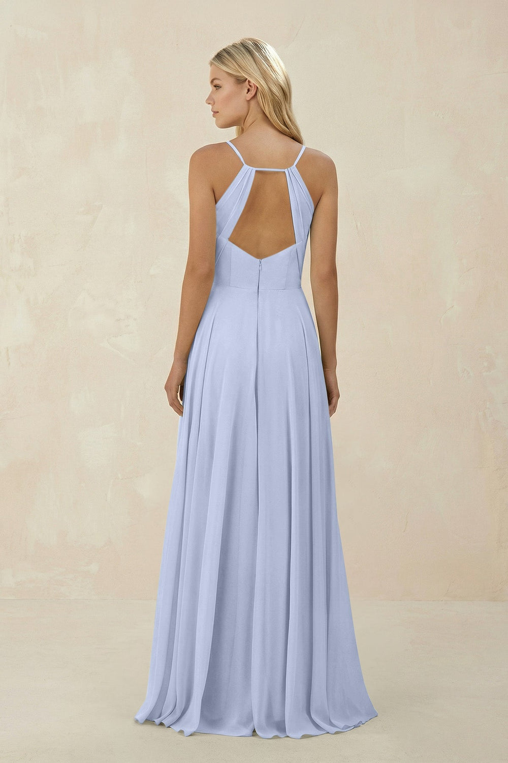 Spaghetti Strap A - Line Chiffon Bridesmaid Dress in Ice - KissProm Bridesmaid Dresses