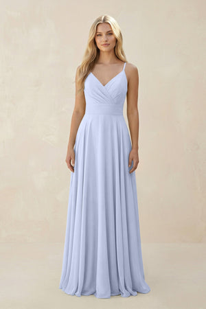 Spaghetti Strap A - Line Chiffon Bridesmaid Dress in Ice - KissProm Bridesmaid Dresses