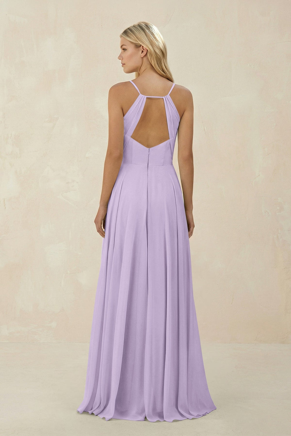 Spaghetti Strap A - Line Chiffon Bridesmaid Dress in Lavender - KissProm Bridesmaid Dresses