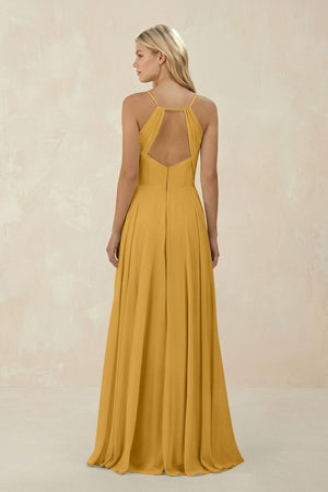 Spaghetti Strap A - Line Chiffon Bridesmaid Dress in Marigold - KissProm Bridesmaid Dresses