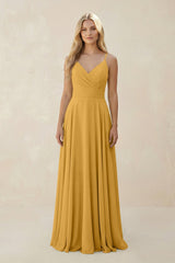 Spaghetti Strap A - Line Chiffon Bridesmaid Dress in Marigold - KissProm Bridesmaid Dresses