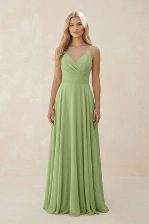 Spaghetti Strap A - Line Chiffon Bridesmaid Dress in Matcha - KissProm Bridesmaid Dresses