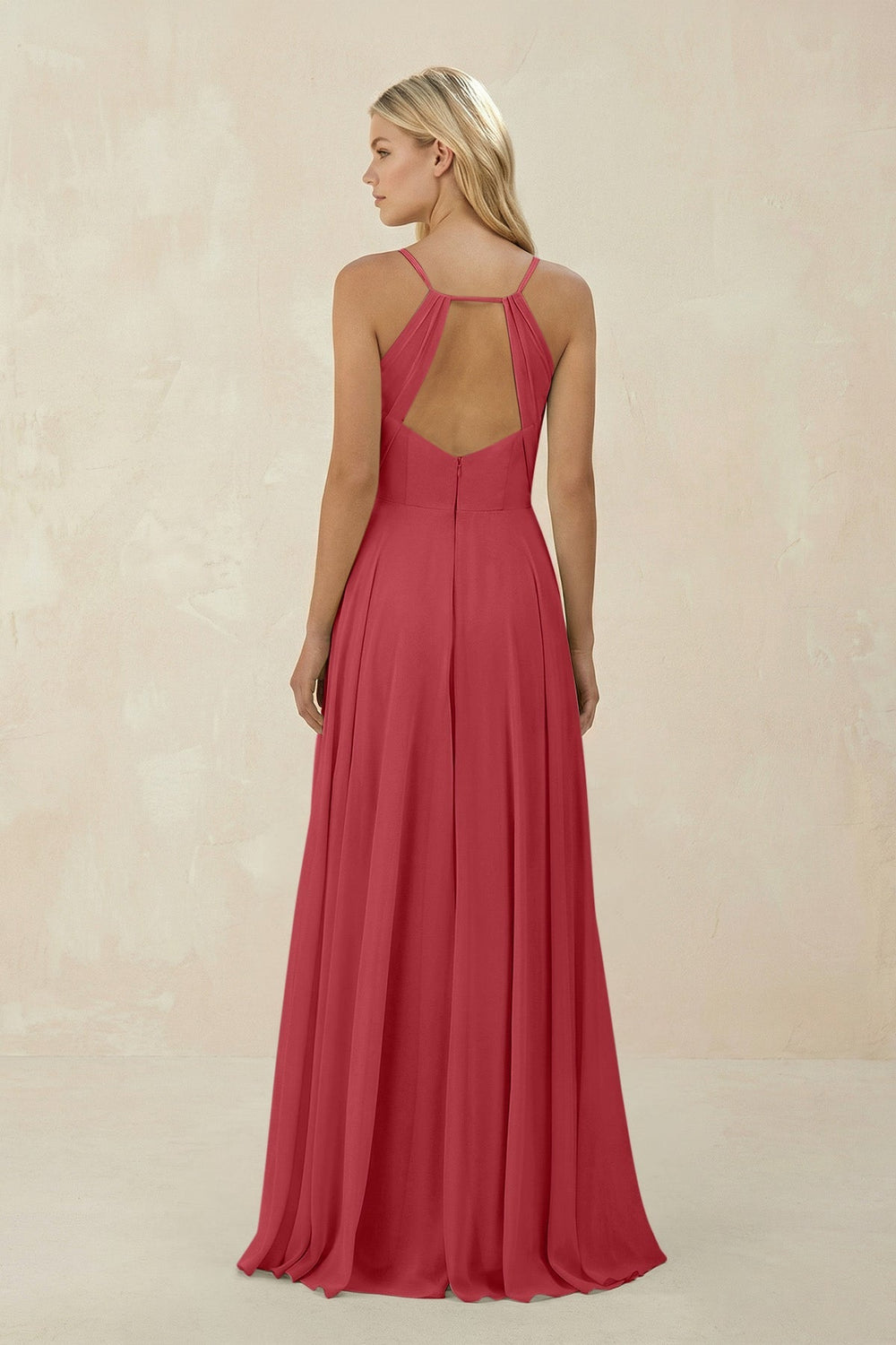 Spaghetti Strap A - Line Chiffon Bridesmaid Dress in Merlot - KissProm Bridesmaid Dresses