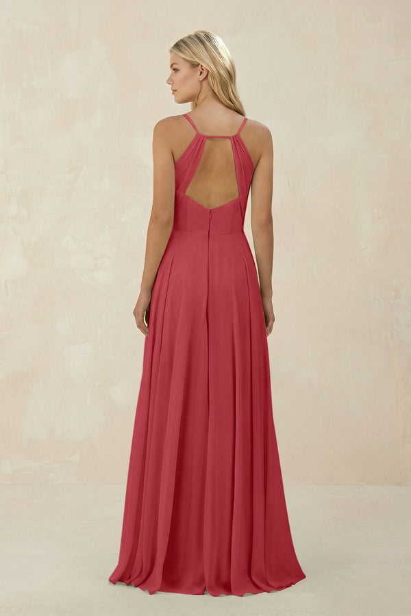 Spaghetti Strap A - Line Chiffon Bridesmaid Dress in Merlot - KissProm Bridesmaid Dresses