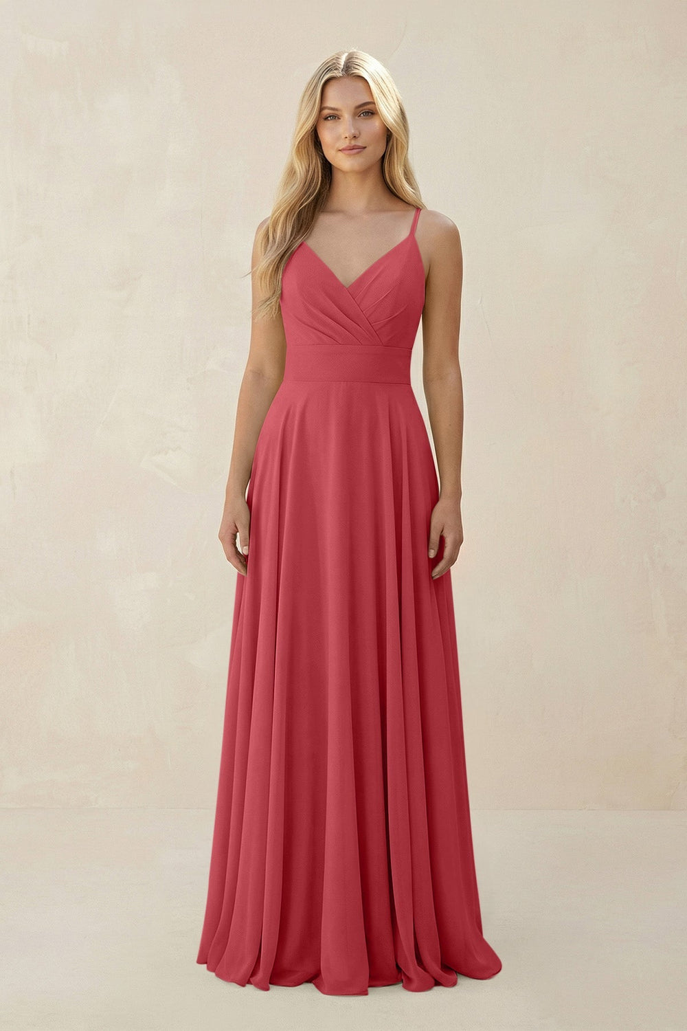 Spaghetti Strap A - Line Chiffon Bridesmaid Dress in Merlot - KissProm Bridesmaid Dresses