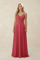 Spaghetti Strap A - Line Chiffon Bridesmaid Dress in Merlot - KissProm Bridesmaid Dresses