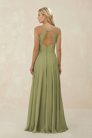 Spaghetti Strap A - Line Chiffon Bridesmaid Dress in Moss Green - KissProm Bridesmaid Dresses