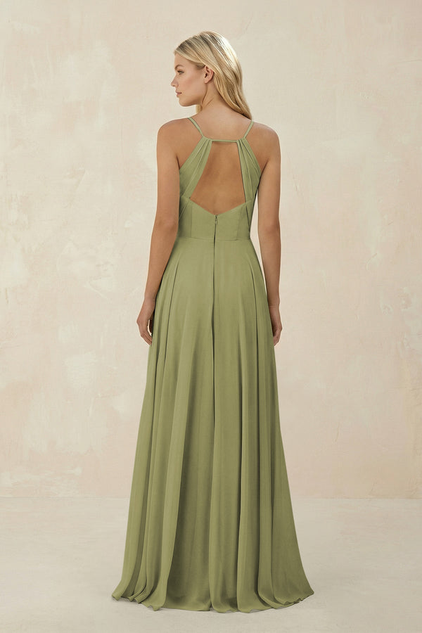 Spaghetti Strap A - Line Chiffon Bridesmaid Dress in Moss Green - KissProm Bridesmaid Dresses