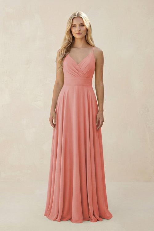Spaghetti Strap A - Line Chiffon Bridesmaid Dress in Mulberry - KissProm Bridesmaid Dresses
