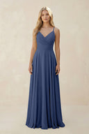 Spaghetti Strap A - Line Chiffon Bridesmaid Dress in Navy - KissProm Bridesmaid Dresses