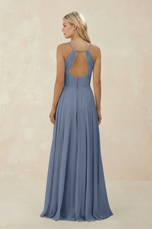 Spaghetti Strap A - Line Chiffon Bridesmaid Dress in Neptune - KissProm Bridesmaid Dresses