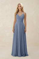 Spaghetti Strap A - Line Chiffon Bridesmaid Dress in Neptune - KissProm Bridesmaid Dresses
