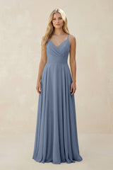 Spaghetti Strap A - Line Chiffon Bridesmaid Dress in Neptune - KissProm Bridesmaid Dresses