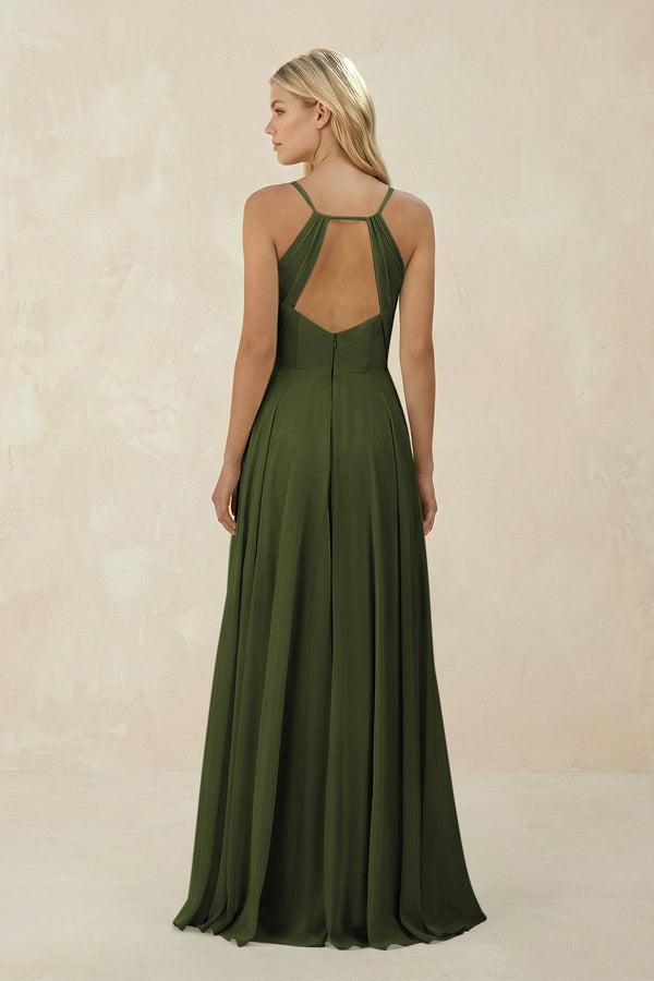 Spaghetti Strap A - Line Chiffon Bridesmaid Dress in Olive - KissProm Bridesmaid Dresses
