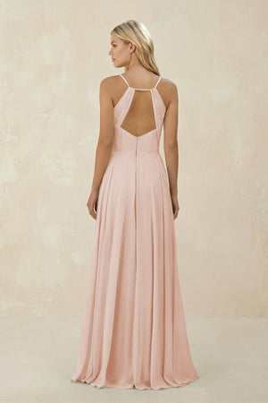 Spaghetti Strap A - Line Chiffon Bridesmaid Dress in Pale Blush - KissProm Bridesmaid Dresses