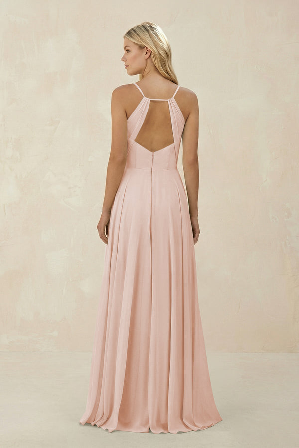 Spaghetti Strap A - Line Chiffon Bridesmaid Dress in Pale Blush - KissProm Bridesmaid Dresses