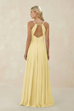 Spaghetti Strap A - Line Chiffon Bridesmaid Dress in Pastel Yellow - KissProm Bridesmaid Dresses