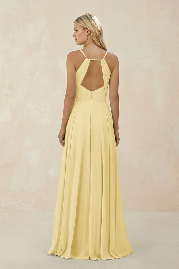 Spaghetti Strap A - Line Chiffon Bridesmaid Dress in Pastel Yellow - KissProm Bridesmaid Dresses