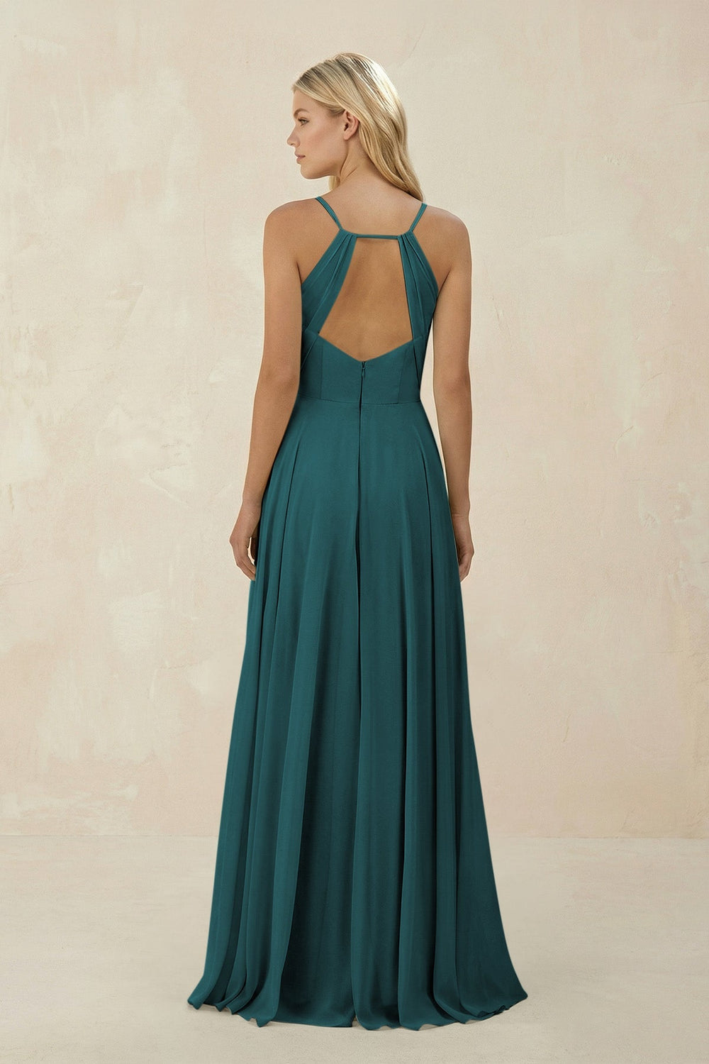 Spaghetti Strap A - Line Chiffon Bridesmaid Dress in Pine - KissProm Bridesmaid Dresses