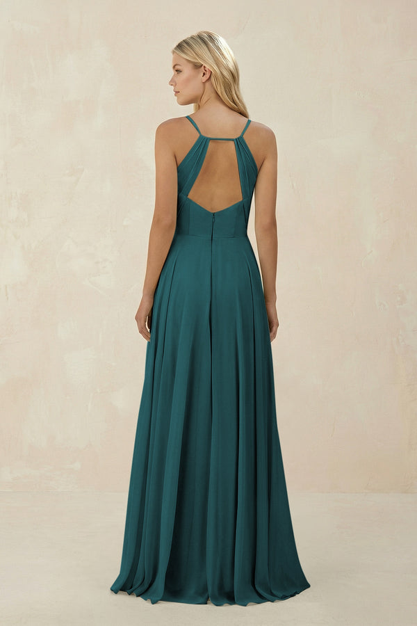 Spaghetti Strap A - Line Chiffon Bridesmaid Dress in Pine - KissProm Bridesmaid Dresses