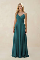 Spaghetti Strap A - Line Chiffon Bridesmaid Dress in Pine - KissProm Bridesmaid Dresses