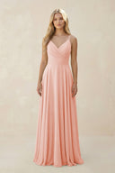 Spaghetti Strap A - Line Chiffon Bridesmaid Dress in Rose Petal - KissProm Bridesmaid Dresses