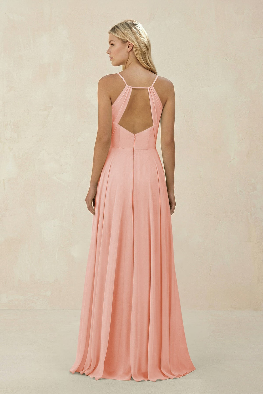 Spaghetti Strap A - Line Chiffon Bridesmaid Dress in Rose Petal - KissProm Bridesmaid Dresses