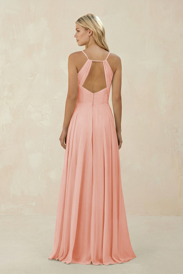 Spaghetti Strap A - Line Chiffon Bridesmaid Dress in Rose Petal - KissProm Bridesmaid Dresses