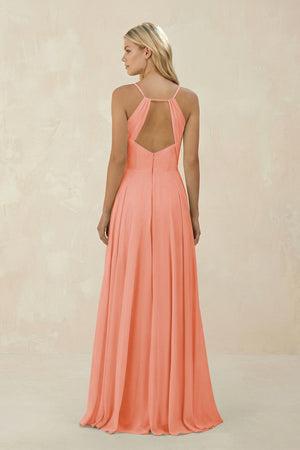 Spaghetti Strap A - Line Chiffon Bridesmaid Dress in Rosette - KissProm Bridesmaid Dresses