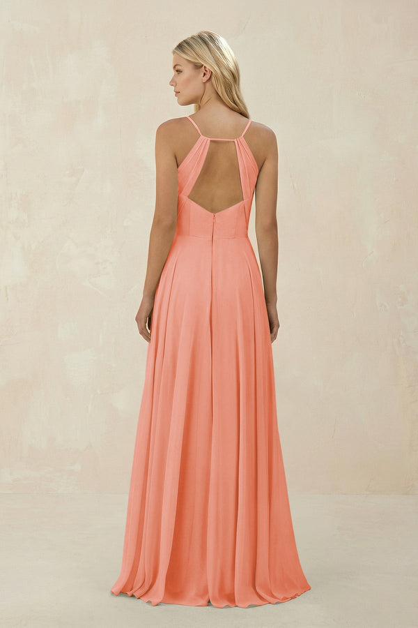 Spaghetti Strap A - Line Chiffon Bridesmaid Dress in Rosette - KissProm Bridesmaid Dresses