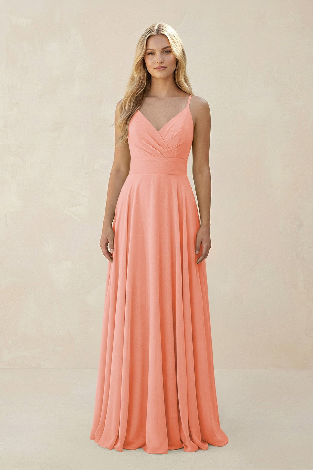 Spaghetti Strap A - Line Chiffon Bridesmaid Dress in Rosette - KissProm Bridesmaid Dresses