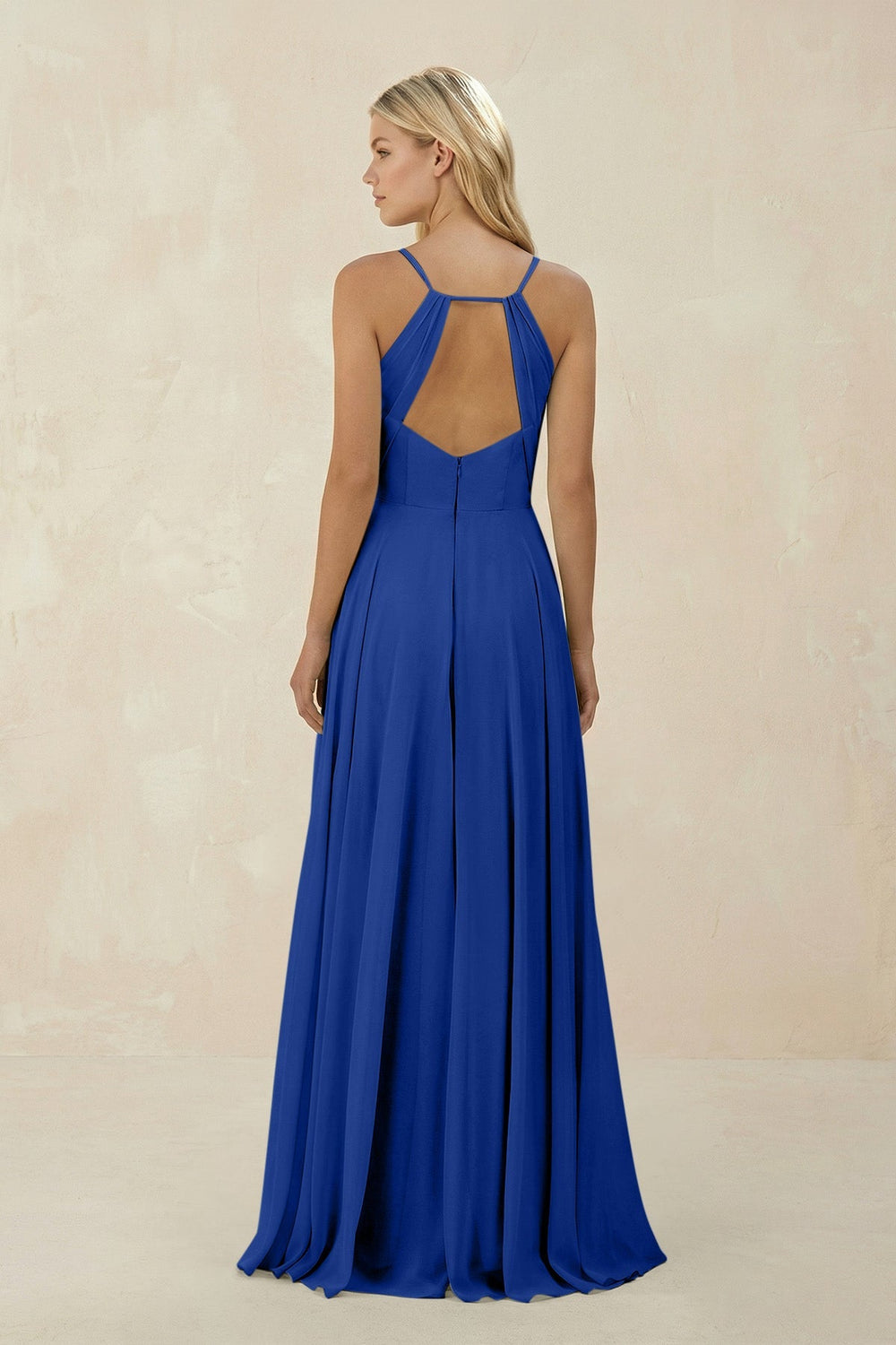 Spaghetti Strap A - Line Chiffon Bridesmaid Dress in Royal Blue - KissProm Bridesmaid Dresses