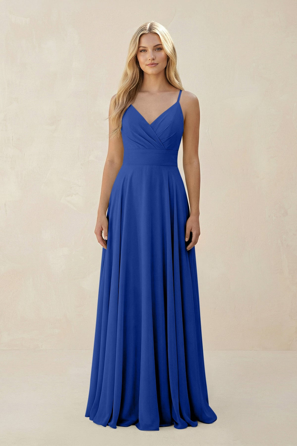 Spaghetti Strap A - Line Chiffon Bridesmaid Dress in Royal Blue - KissProm Bridesmaid Dresses