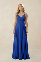 Spaghetti Strap A - Line Chiffon Bridesmaid Dress in Royal Blue - KissProm Bridesmaid Dresses