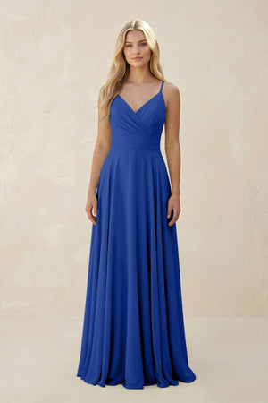 Spaghetti Strap A - Line Chiffon Bridesmaid Dress in Royal Blue - KissProm Bridesmaid Dresses