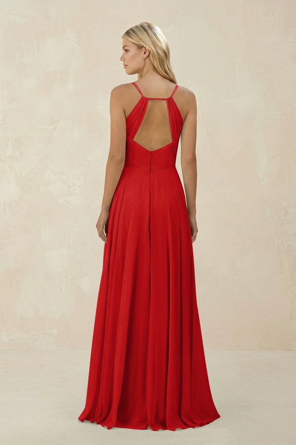 Spaghetti Strap A - Line Chiffon Bridesmaid Dress in Ruby Red - KissProm Bridesmaid Dresses