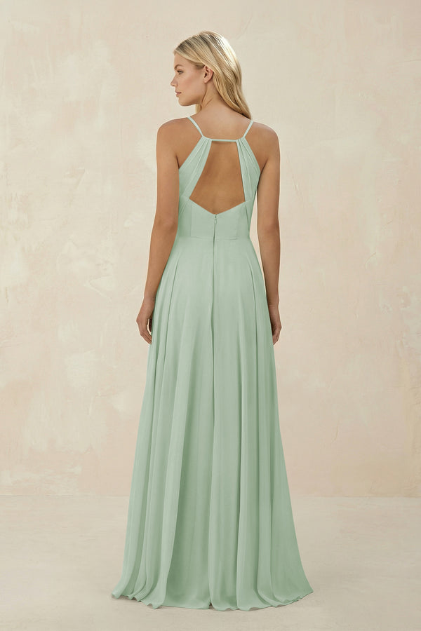 Spaghetti Strap A - Line Chiffon Bridesmaid Dress in Sage - KissProm Bridesmaid Dresses