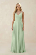 Spaghetti Strap A - Line Chiffon Bridesmaid Dress in Sage - KissProm Bridesmaid Dresses
