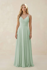 Spaghetti Strap A - Line Chiffon Bridesmaid Dress in Sage - KissProm Bridesmaid Dresses