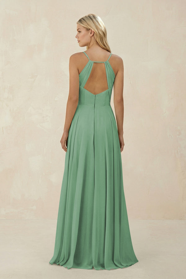 Spaghetti Strap A - Line Chiffon Bridesmaid Dress in Sea Glass - KissProm Bridesmaid Dresses