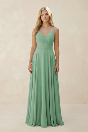 Spaghetti Strap A - Line Chiffon Bridesmaid Dress in Sea Glass - KissProm Bridesmaid Dresses