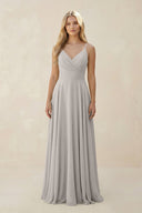 Spaghetti Strap A - Line Chiffon Bridesmaid Dress in Silver - KissProm Bridesmaid Dresses