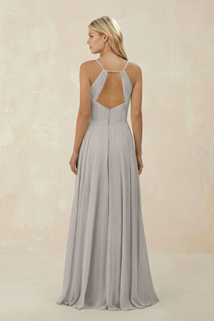 Spaghetti Strap A - Line Chiffon Bridesmaid Dress in Silver - KissProm Bridesmaid Dresses