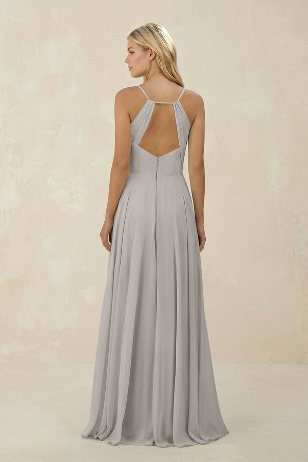 Spaghetti Strap A - Line Chiffon Bridesmaid Dress in Silver - KissProm Bridesmaid Dresses