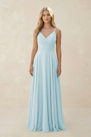 Spaghetti Strap A - Line Chiffon Bridesmaid Dress in Sky Blue - KissProm Bridesmaid Dresses